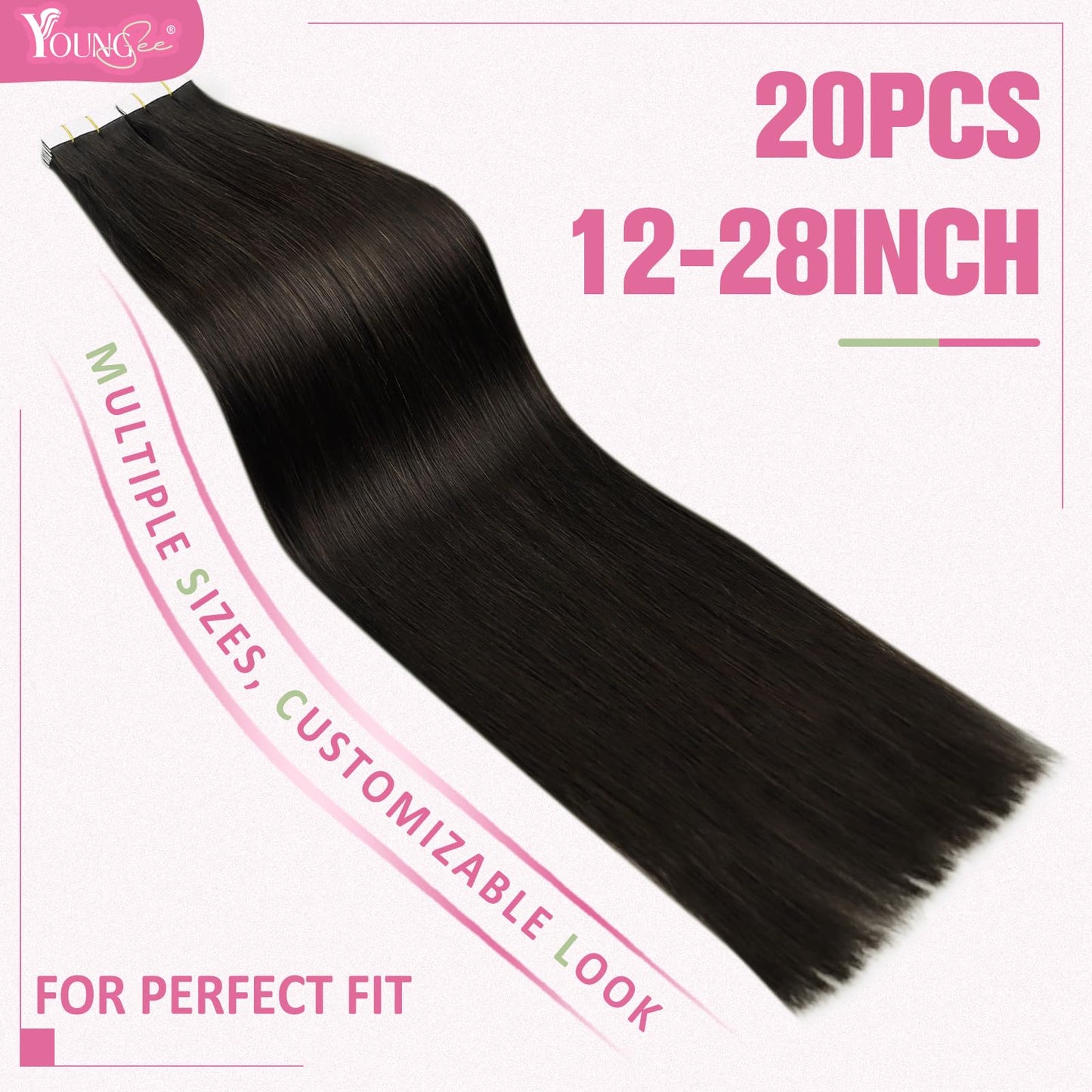 YoungSee Tape Hair Extensions Real Human Hair Brown 50g 20pcs Invisible Tape in Hair Extensions Dark Brown Human Hair Tape in Ex