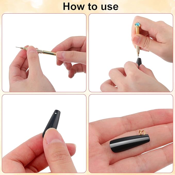 1014 Pieces Nail Dangle Charm Piercing Tool Hand Drill, Nail Charms 6 Sizes Jump Ring Connector with Jump Ring Open Close Tool Pliers and Tweezers for Jewelry Making