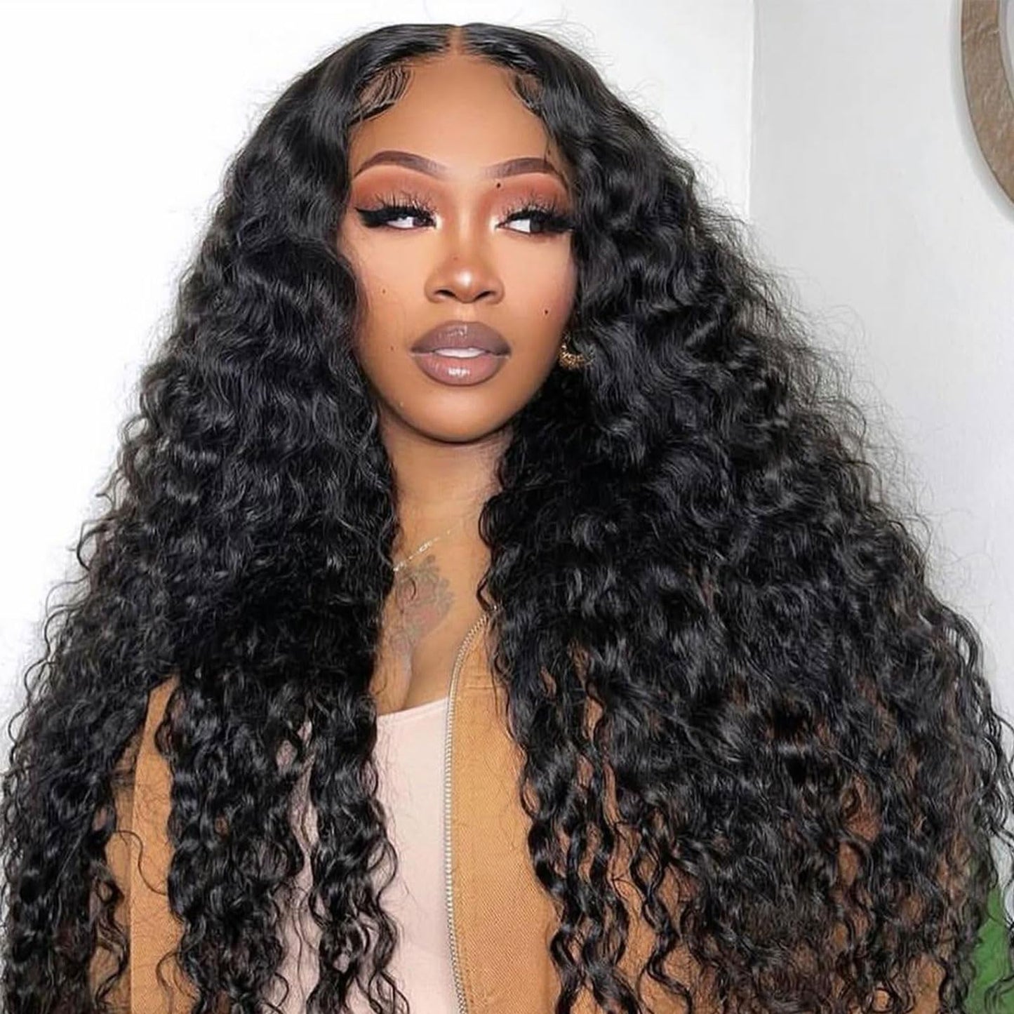 DSEKCAIN 2x6 HD Lace Closure Deep Wave Human Hair Deep Curly Transparent Lace Closure 2x6 Long Middle Part 100% Raw Virgin Human
