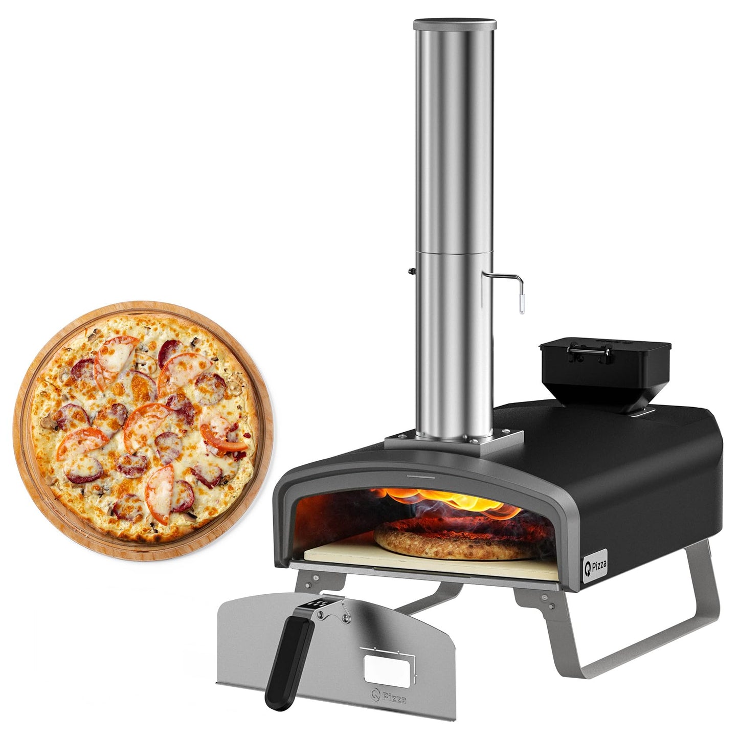 Q Pizza Portable Pizza Oven, Outdoor Pizza Stove, Wood Pellet Burning Pizza Oven with Pizza Stone for Outdoor Backyard Pizza Maker Garden Kitchen, PS105