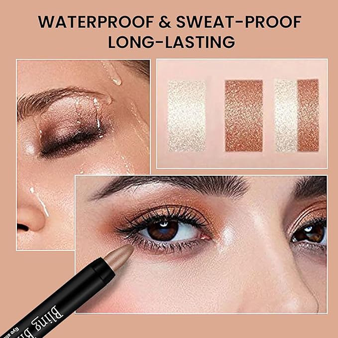 Eyeshadow Shimmer Stick, 16 Color Highlighter Eyeshadows Pencil Waterproof Glitter Eye Shadow Eyeliner Pen, Waterproof Eyeshadows Shimmer Stick Long Lasting Brightener Eyeshadow (03 Black)