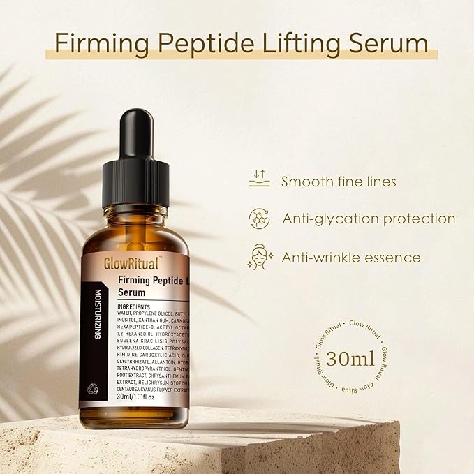 GlowRitual Firming Peptide Lifting Serum — Multi-Peptide + Collagen Serum to Help Improve the Appearance of Fine Lines, Lightweight, Layerable Daily Serum for All Skin Types, 2-Pack