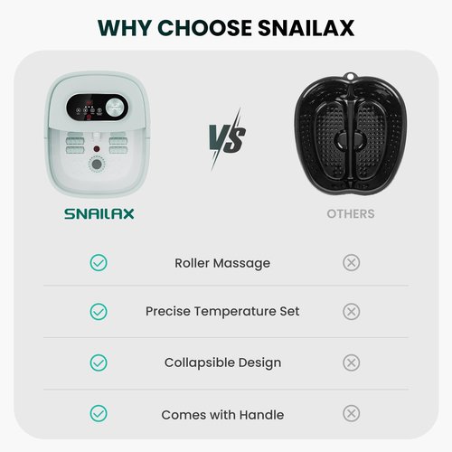 Snailax Collapsible Foot Spa with Heat, Foot Bath Massager with 8 Massage Rollers, Temperature Control, Bubbles, Pumice Stone, Foot Soaking Tub, Pedicure Foot Spa (Green)