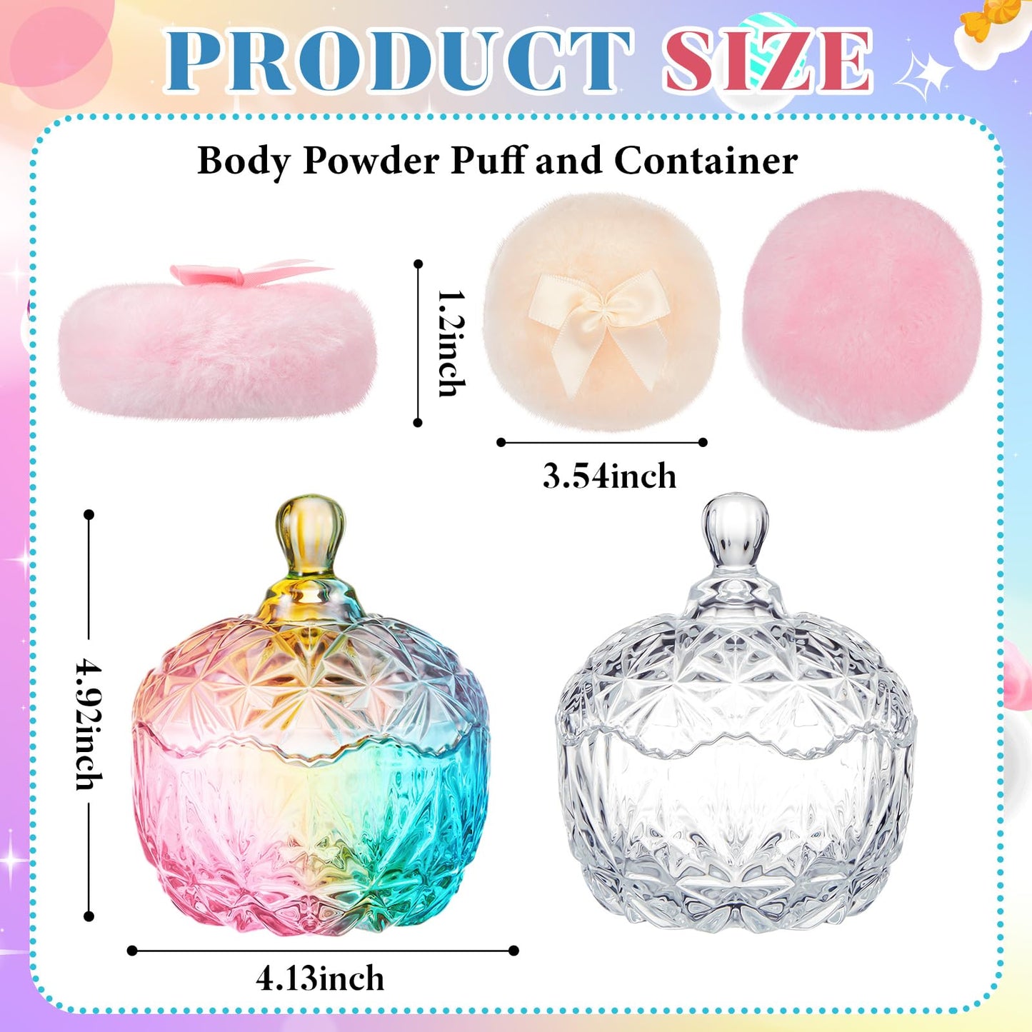 Tioncy 4 Pcs Large Body Powder Puff and Container Extra Large Body Powder Puff Dish Soft Washable Reusable Fluffy Makeup Sponge