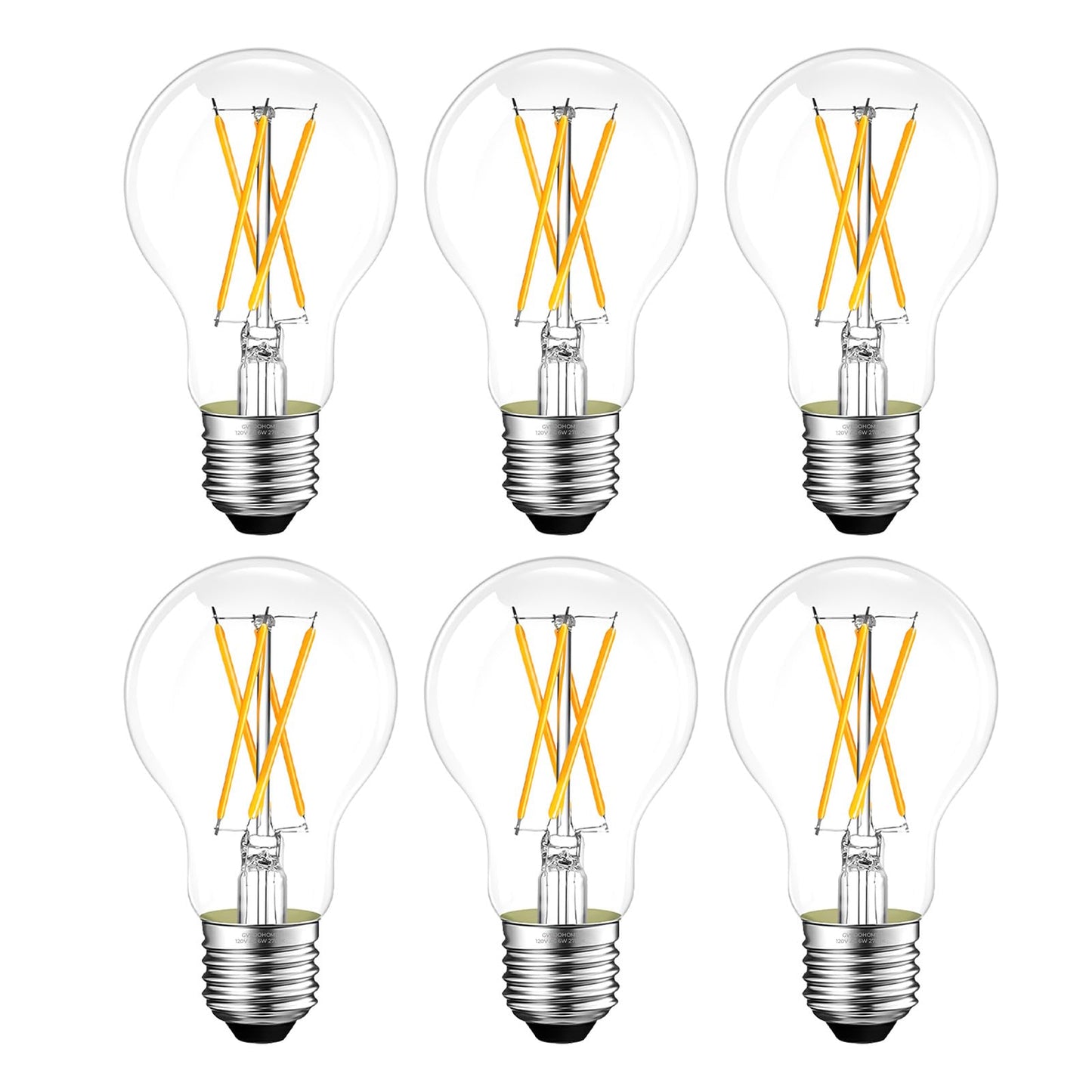 GvvooHome Dimmable E26 LED Bulb 6W, 60 watt Equivalent, Vintage LED Edison Bulbs 2700K Soft White, A19 Clear Glass LED Light Bulb for Ceiling Fan, 90+CRI, 600LM, 6 Pack