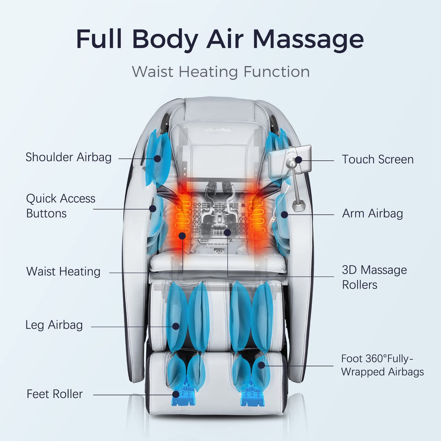 FITSSAGE Massage Chair SL Track Massage Chair Recliner, Zero Gravity Full Body Airbag Massage Chair with Body Scan Bluetooth Heat Touch Screen Foot Roller Handrail Shortcut Key, R8663 Gary