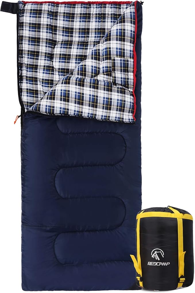 REDCAMP Cotton Flannel Sleeping Bag for Camping Backpacking, Adults Cold Weather Envelope Sleeping Bags with 2/3/4/6lbs Fi...