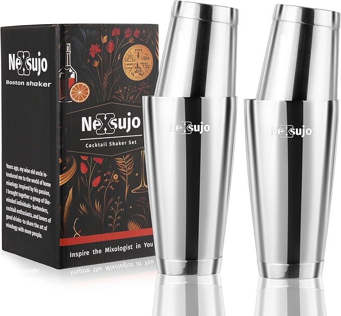 Nexsujo Boston Shaker Set, 4Pcs Professional Cocktail Shaker Set (18oz/28oz), Weighted Stainless Steel Bar Shaker for Bart...