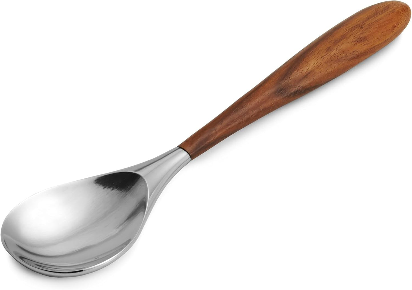 nambe Curvo Serving Spoon | 13 Inch Serving Spoon for Buffets, Salads, and Dinner Parties | Made of Stainless Steel and Acacia Wood | Designed by Steve Cozzolino
