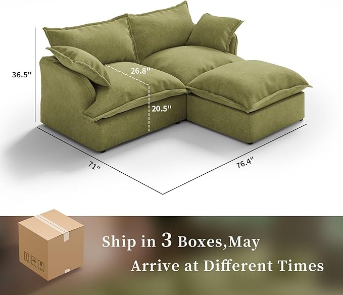 Intuition Decor 76.4" Cloud Sectional Couch,LoveSeat Down Fill Modular Modern Sectional Sofa,Fluffy Couch with Removable & Washable Cushion Covers,Corner for Living Room,Olive Green