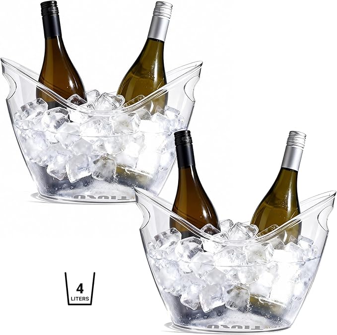 USUIT 4-Litre Ice Bucket for Parties 2 Pieces (in 1 Package), Clear, Portable Drink Bucket for Cocktail/Champagne/Beverag...