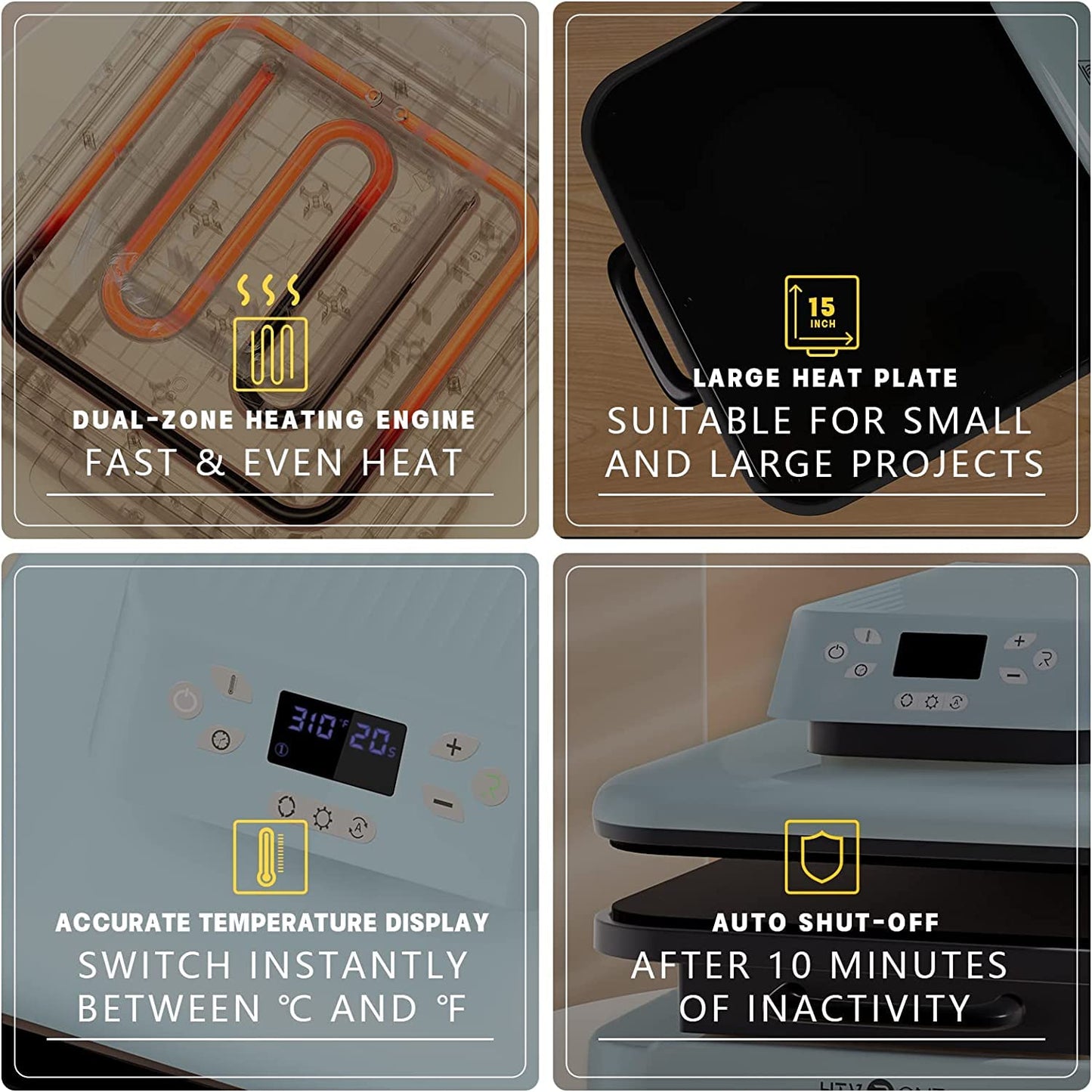 HTVRONT 15"x15" Heat Press Machine for T-Shirts & HTV Heat Transfer Vinyl Bundle: 20 Pack 12'' x 3FT Heat Transfer Vinyl Rolls