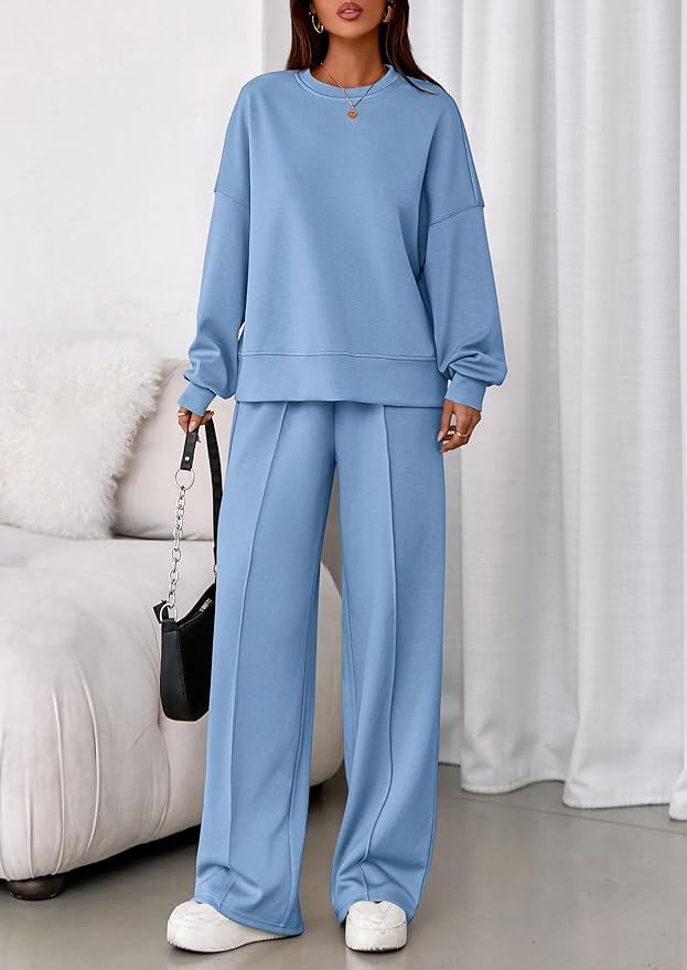 PRETTYGARDEN 2 Piece Sets For Women Fall Trendy Long Sleeve Sweatshirt Wide Leg Pants Loungewear Set Matching Sweatsuit