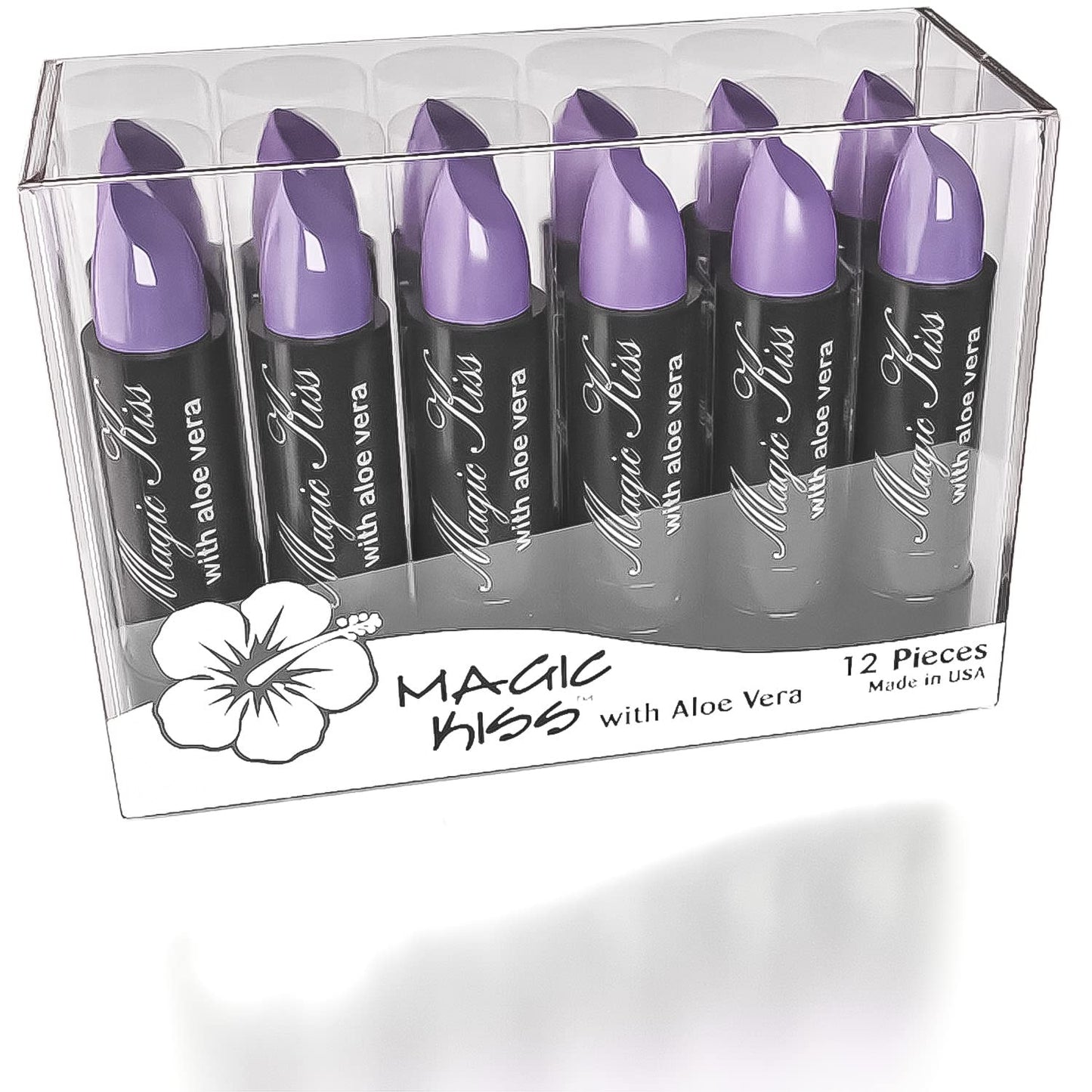 Magic Kiss Pack of 12 Color Changing Aloe Vera Lipstick set, MADE IN USA (Lavender)