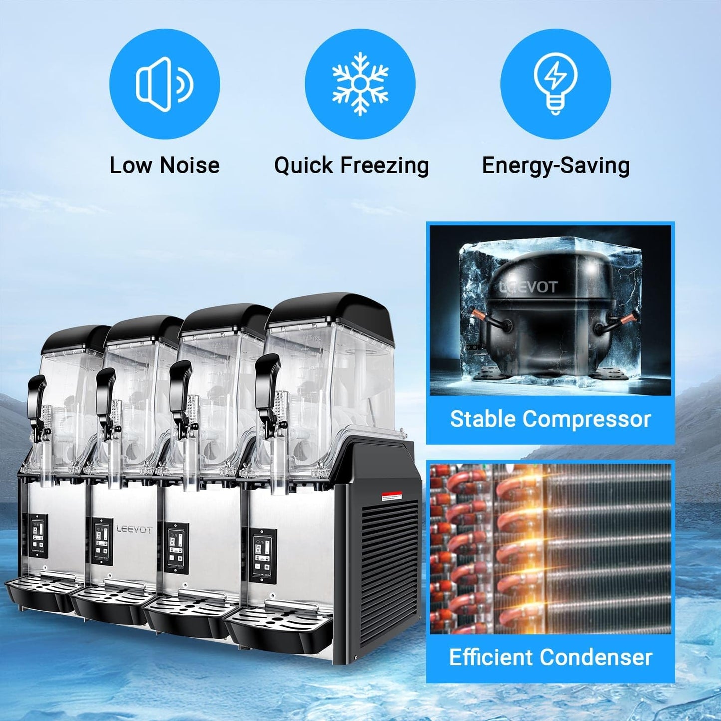 EKway Commercial Slushy Machine, 4x3.2 Gallons（231 Cup）Quadruple Tank Margarita Frozen drink Maker Machine,1500W 110V Commercial Slushie Machine for Restaurant Cafe Bar Party Large Events