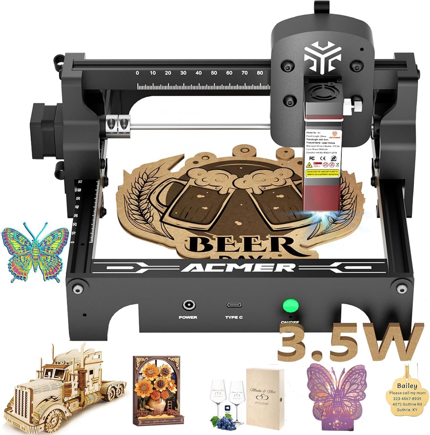 Laser Engraver Machine, 3500mW High Precision Laser Cutter and Engraving Machine, 130x130mm Working Area for Wood and Metal, DIY Laser Engraver