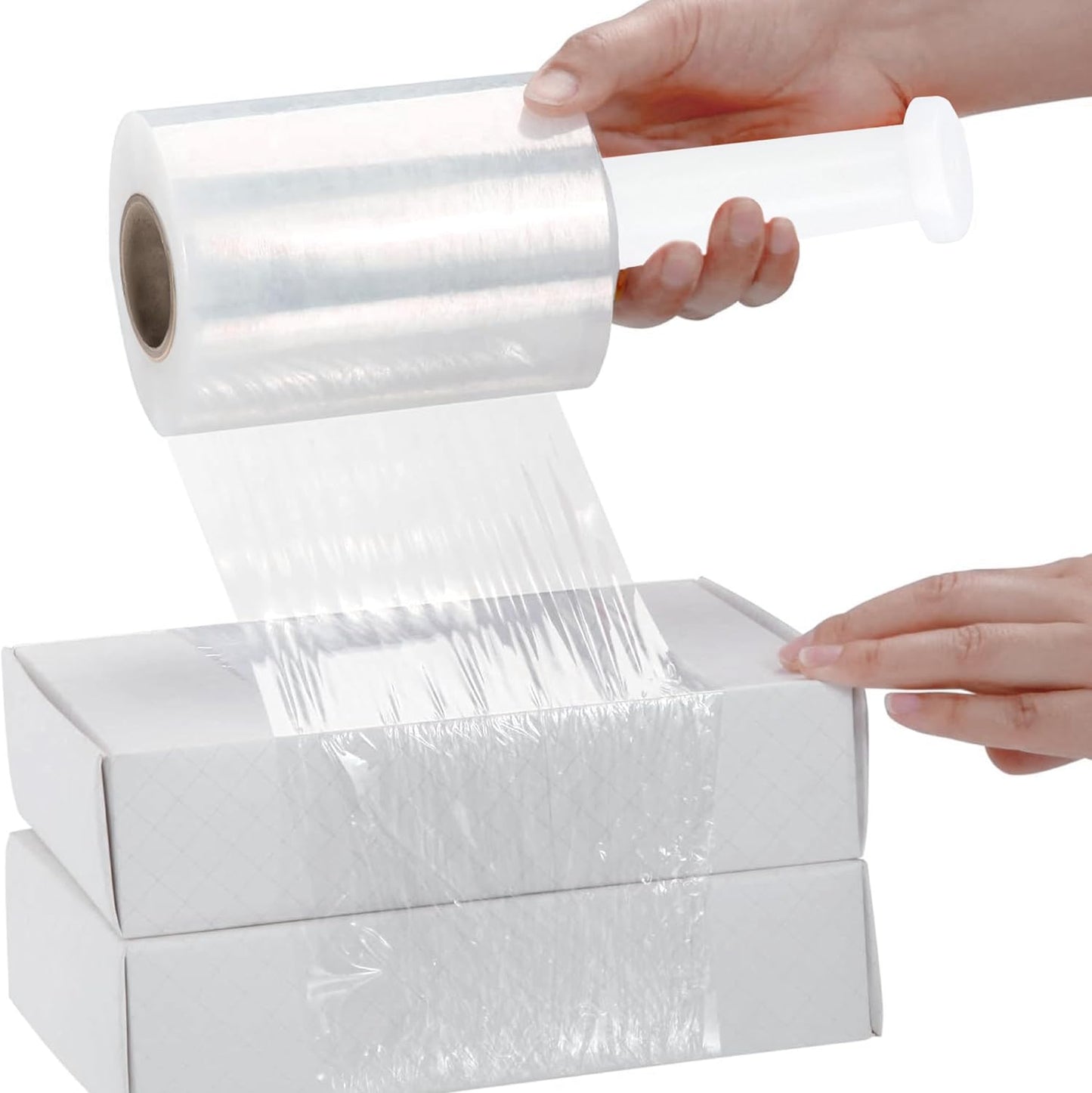 PSBM Mini Stretch Wrap with Handle, 12 Pack, 6 Inch x 1000 Feet, 80 Gauge, Clear, Small Plastic Cling Film for Pallets Moving Storing