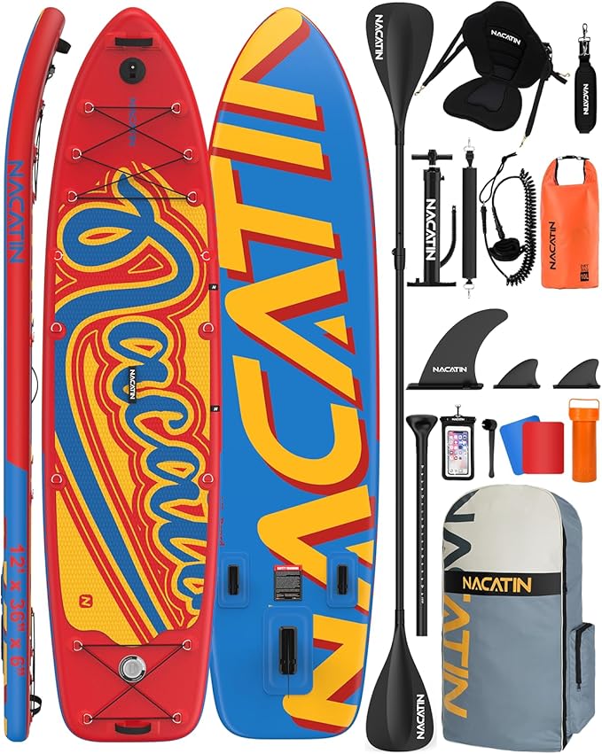 Inflatable Stand Up Paddle Board 12' with Kayak Seat & Dual Paddles – Premium SUP Board for Adults & Families Includes Kay...