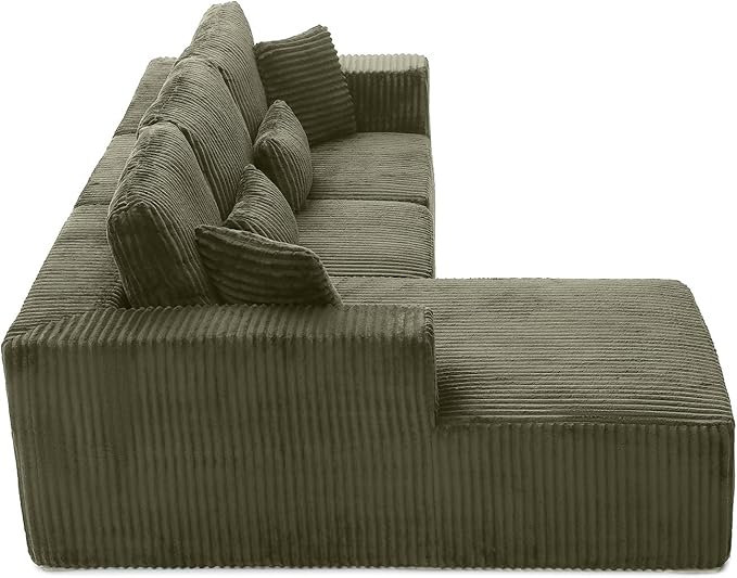 110” Modular Sectional Sofa, Cloud Sectional Couch with Deep Seat, Upholstered Boneless Couches for Living Room, Modern Modular L-Shape Sofa Couch with Chaise (Green, 110" Left Facing Chaise)