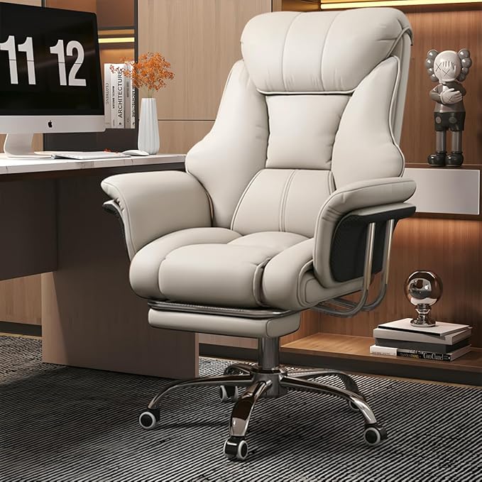 HDHNBA Big and Tall Office Chair 550 lbs Extra Wide Leather Executive Chair with Retractable Footrest, Heavy-Duty Ergonomic Chair, Adjustable Height Computer Gaming Chairs