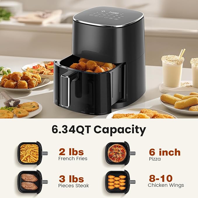 Sweetcrispy 6QT Air Fryer with Window, Square Airfryer Oven 12-in-1 for Family, 400°F Rapid Air Crispy Technology, Roast Bake Dehydrate, Nonstick & Easy-Clean Basket