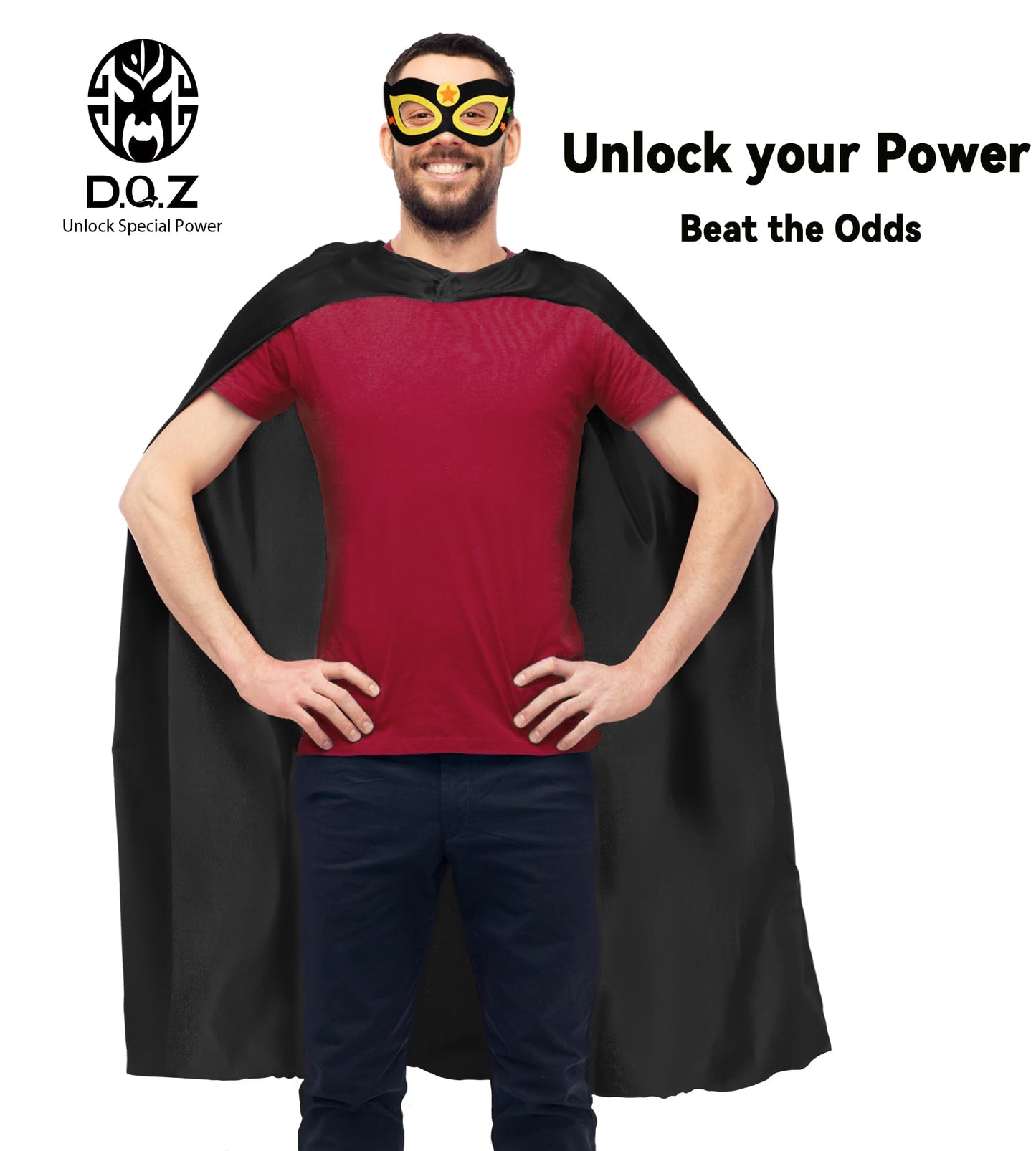 D.Q.Z Black Super Hero Cape and Mask for Adults, Men Women Superhero Costume Halloween Vampire Capes (Black)