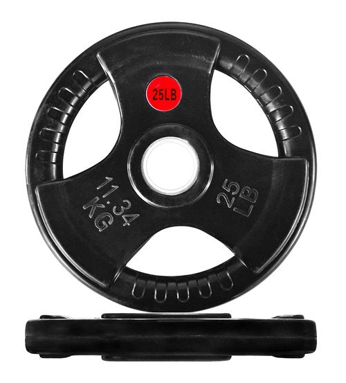 Signature Fitness Olympic 2-Inch Cast Iron Plate Weight Plate for Strength Training and Weightlifting, Style #4, 25LB Pair