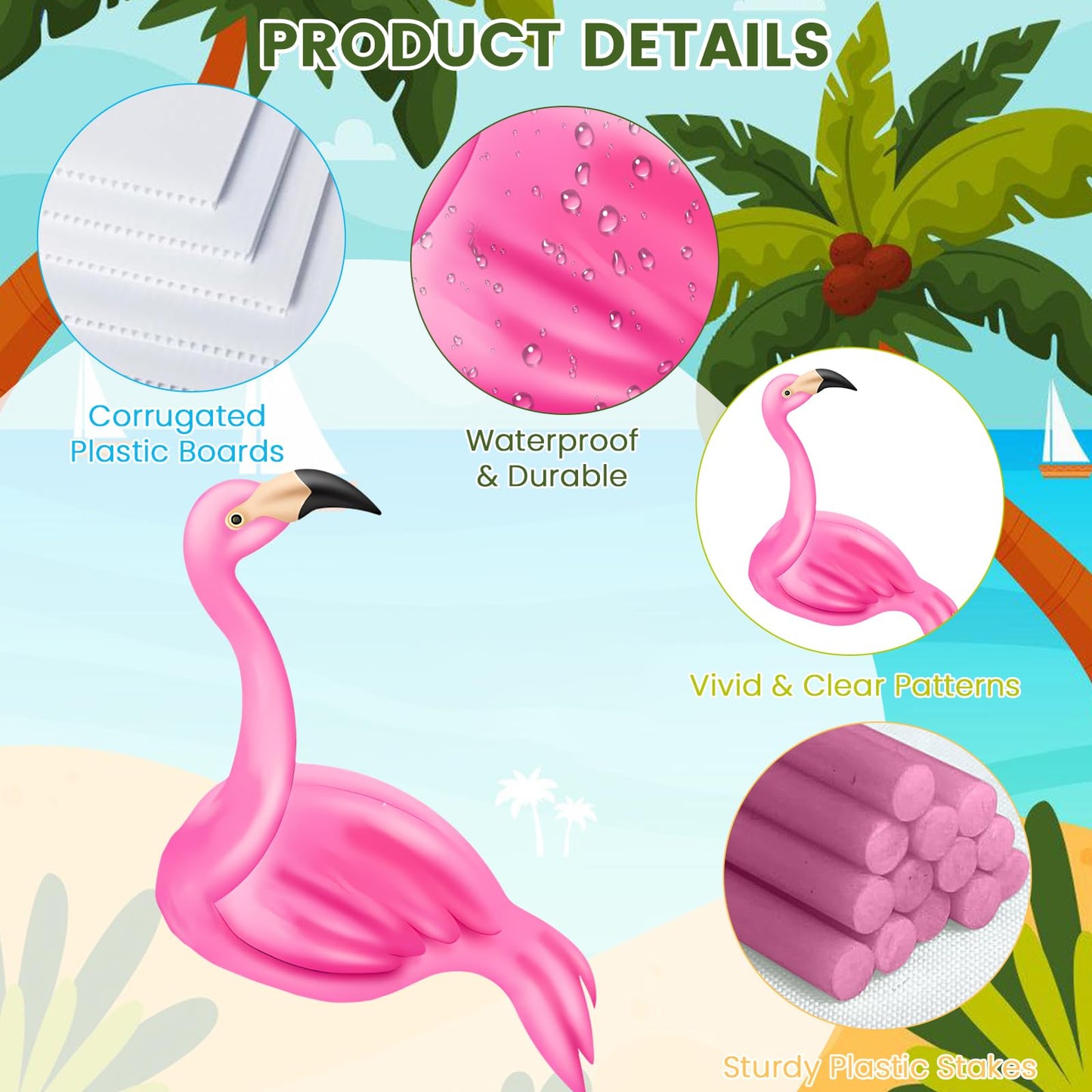 Subacy 20 PCS Pink Flamingo Yard Signs with 40 Stakes Summer Beach Flamingo Lawn Sign 10 Styles Tropical Yard Lawn Patio Decorations Party Supplies(Normal)