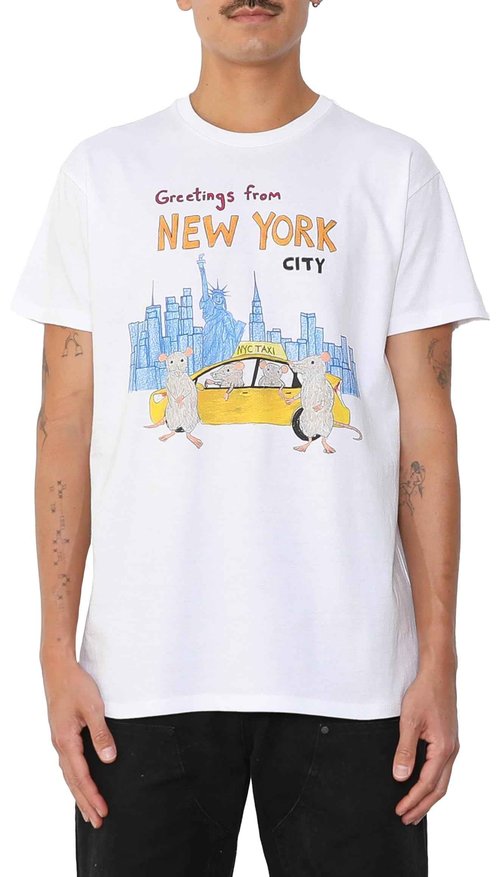 Unfortunate Portrait Men's Greetings from New York Short Sleeve Shirt White