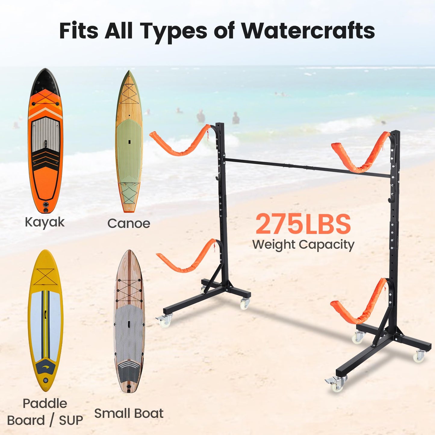 Neorexon Freestanding Kayak Storage Rack, Kayak Racks for Outdoor Storage 2 Kayak, Kayak Stand Heavy Duty Storage for Kayaks, Canoes, SUP and Surfboards