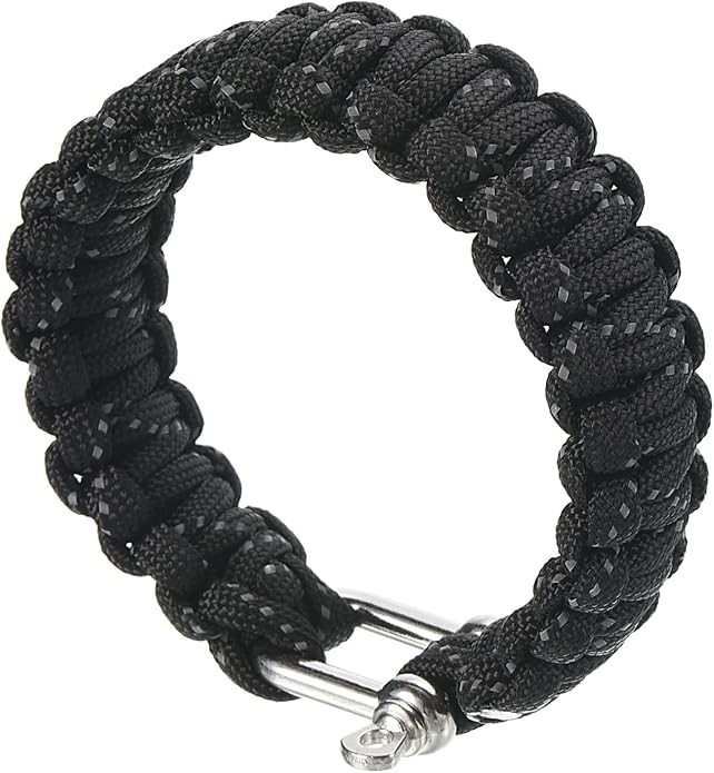 Survival Paracord Bracelets, Multi-purpose Parachute Cord Bracelet Party Favors Camping Gifts Outdoor Wraps for Men, Black