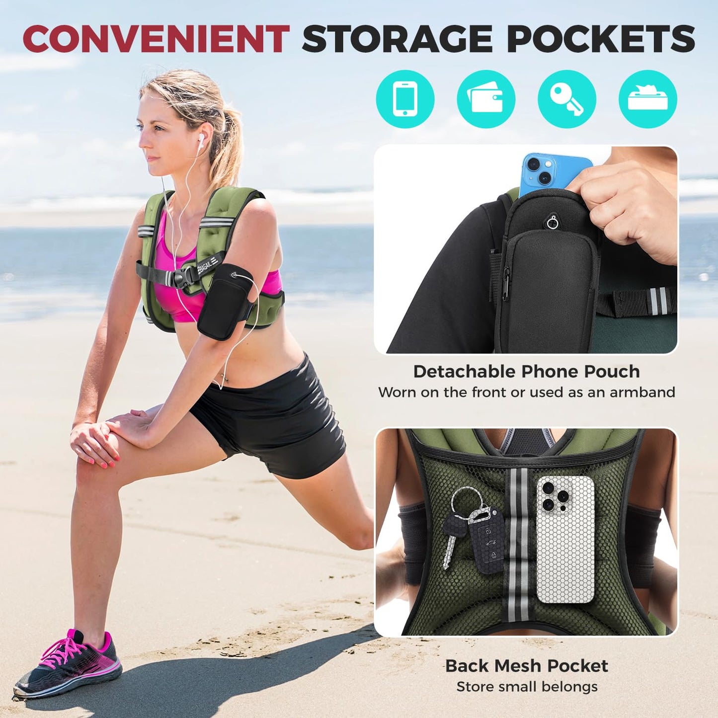 BAGAIL Weighted Vest, 5lb/8lb/10lb/12lb/15lb/20lb/25lb/30lb Weight Vest for Walking & Weight Loss, Reflective Rucking Vest with Phone Pouch for Women & Men, Home Gym & Outdoor Training