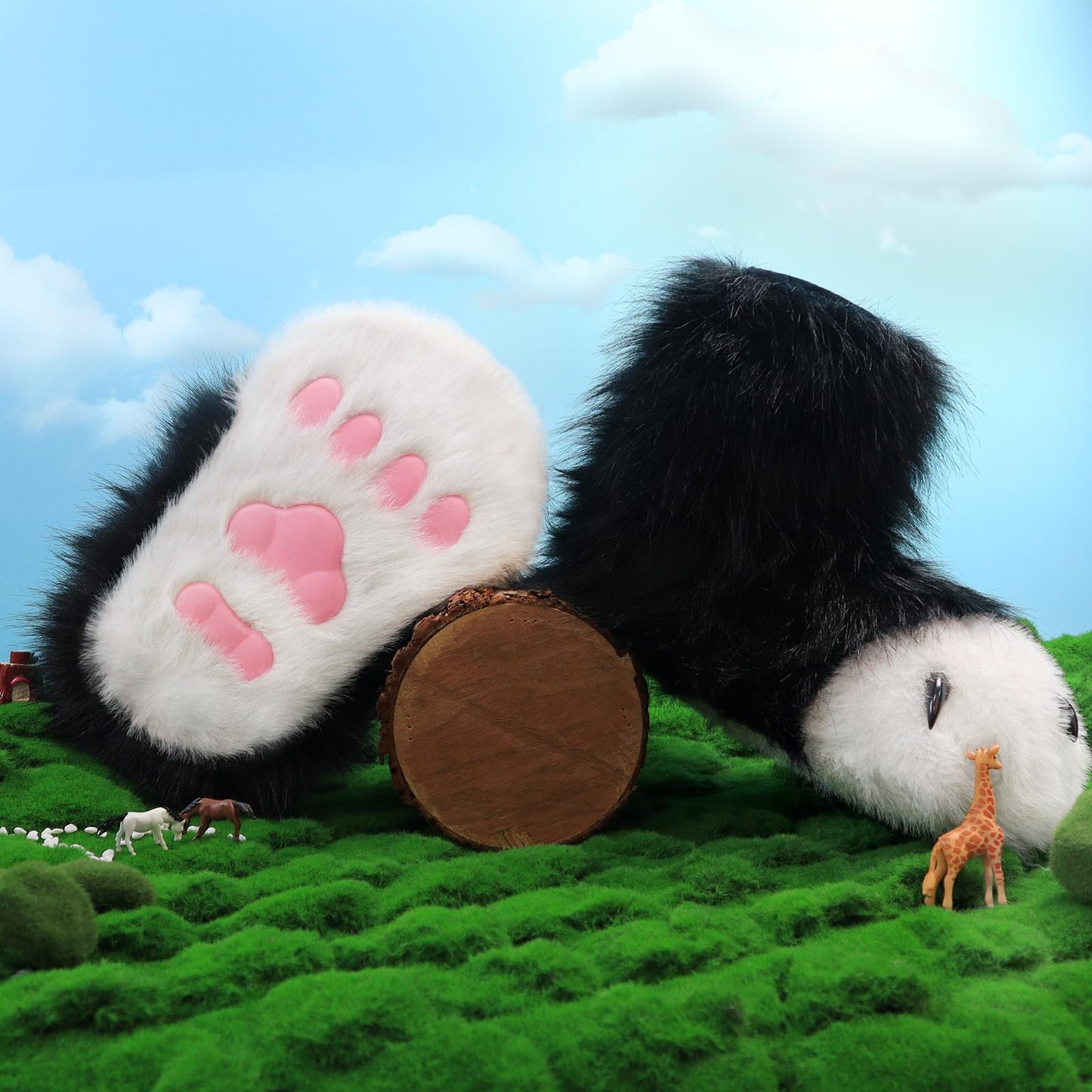 hbbhml Furry Faux Fur Shoes Animal Cat Fox Fursuit Feet Paw Slippers Plush Fluffy Warm Claw Boots Costume Accessories