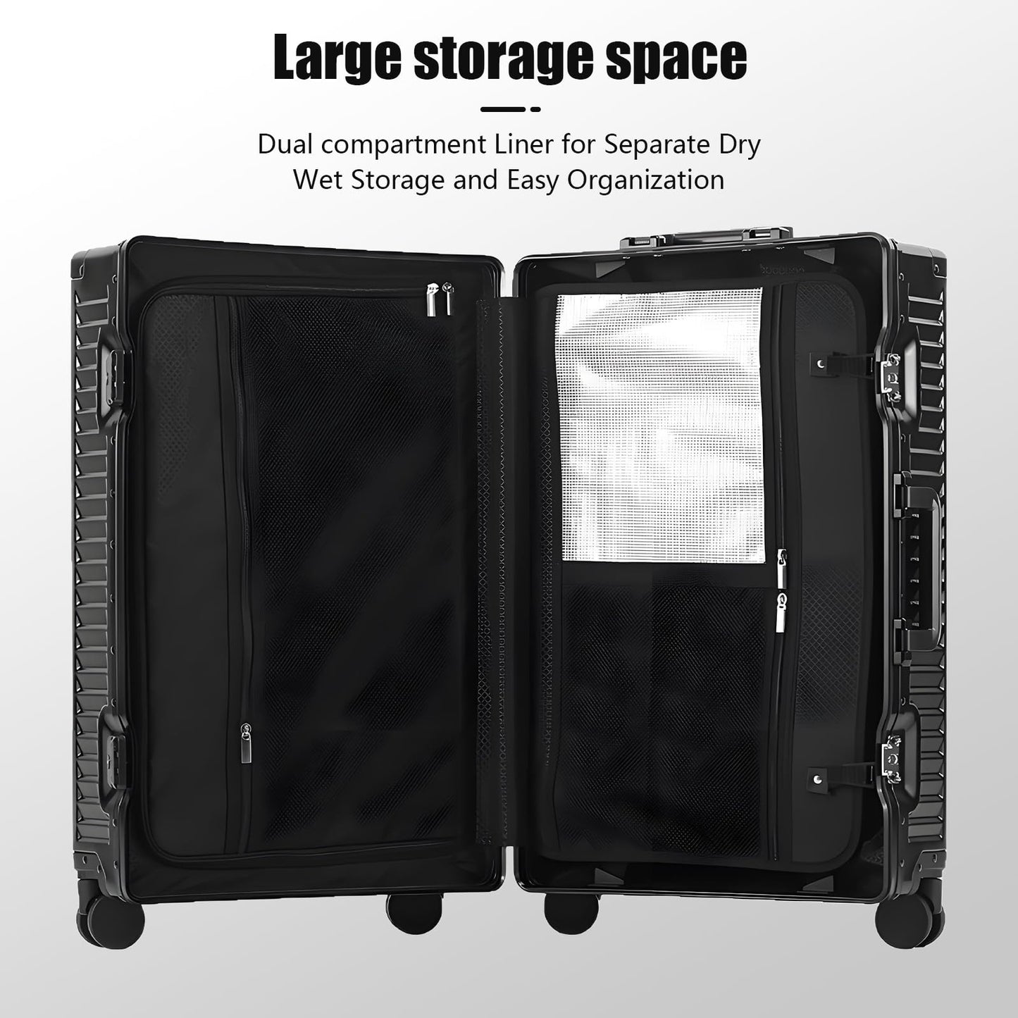 YYW All Aluminium Luggage With Spinner Wheels Lightweight PC hardside Rolling Suitcase, Built-In TSA lock Carry on Suitcase, with Cup Holder, USB Port, Phone Holder (Gray,20inch/35x23x55cm)
