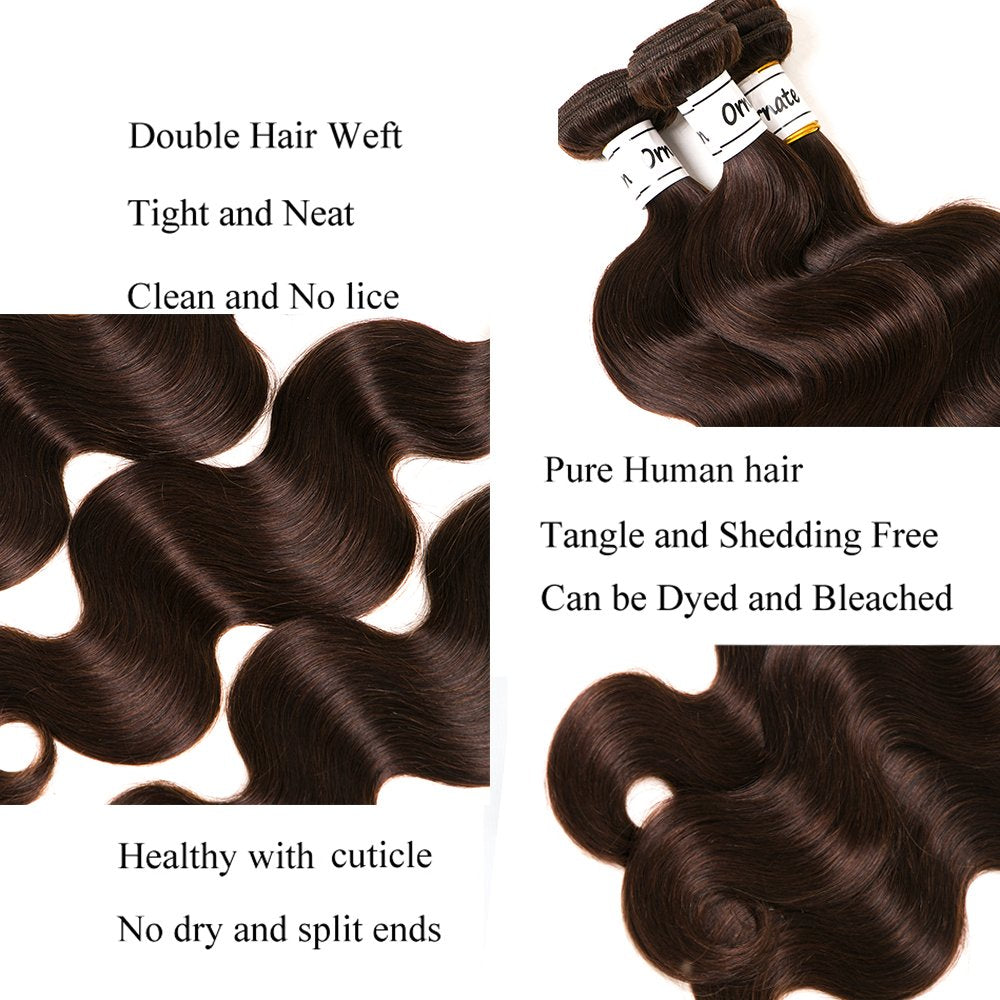 Dark Brown Bundles Human Hair 3 Pcs Brazilian Body Wave Hair Extension Virgin Hair 100% Human Hair Double Weft Weave Bundles Dar