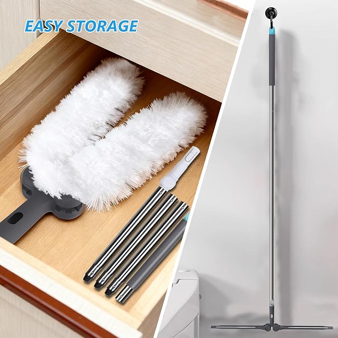 Microfiber Mop, Masthome Microfiber Duster,Cobweb Duster with Adjustable Angle Head, Extendable Duster with 60 " Long Pole, Dusters for Cleaning Ceiling Fan, High Ceiling, Furniture
