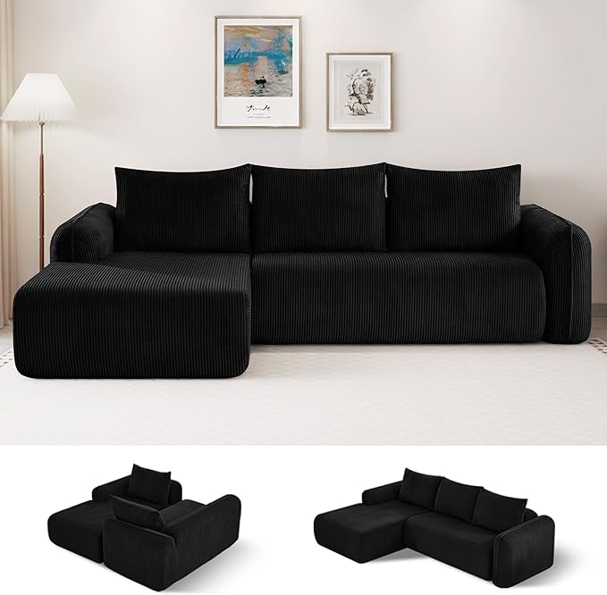UMBFUN 103" Cloud Sectional Couch for Living Room, Boneless Couch with L-Shape Chaise, Modular Sectional Sofa with Deep Seat, Oversized Modular Sofa for Bedroom, No Assembly Required, Corduroy