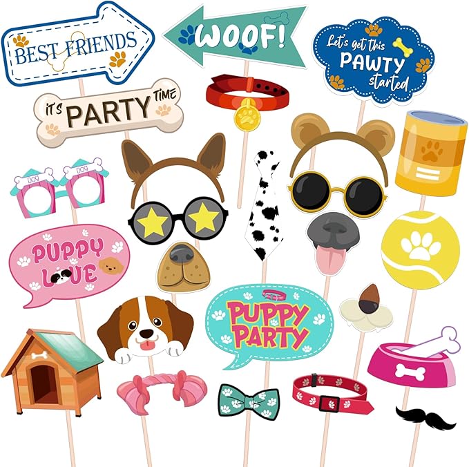 Maicaiffe Dog Photo Booth Props - 25 Pcs Puppy Party Selfie Props Favors Supplies - Baby Shower Pet Dog Birthday Party Cen...
