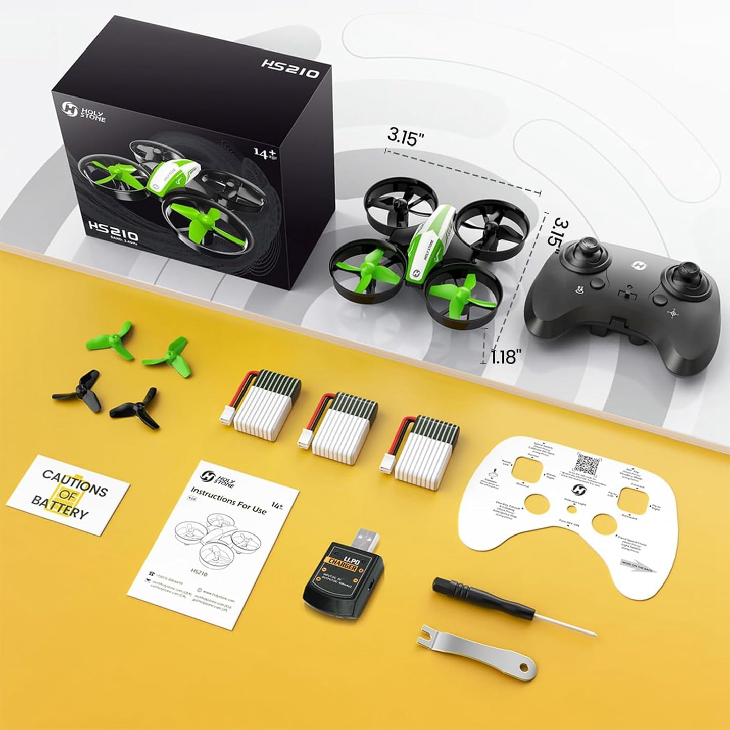 Holy Stone Mini Drone for Kids and Beginners, Indoor Outdoor Quadcopter Plane for Boys Girls with Auto Hover, 3D Flips, 3 Batteries, Headless Mode, Great Gift Toy for Boys and Girls, HS210 Green