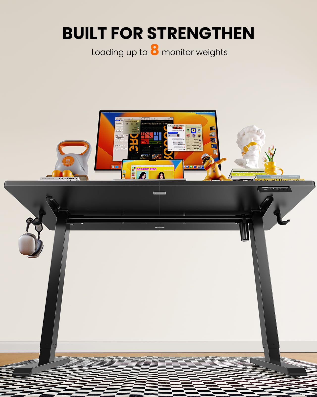 ErGear Electric Standing Desk, 55 x 28 inch Height Adjustable Sit Stand Up Desk, Computer Home Office Desk with 4 Memory Height Buttons, Two Pieces Desktop, Black, EGESD112B
