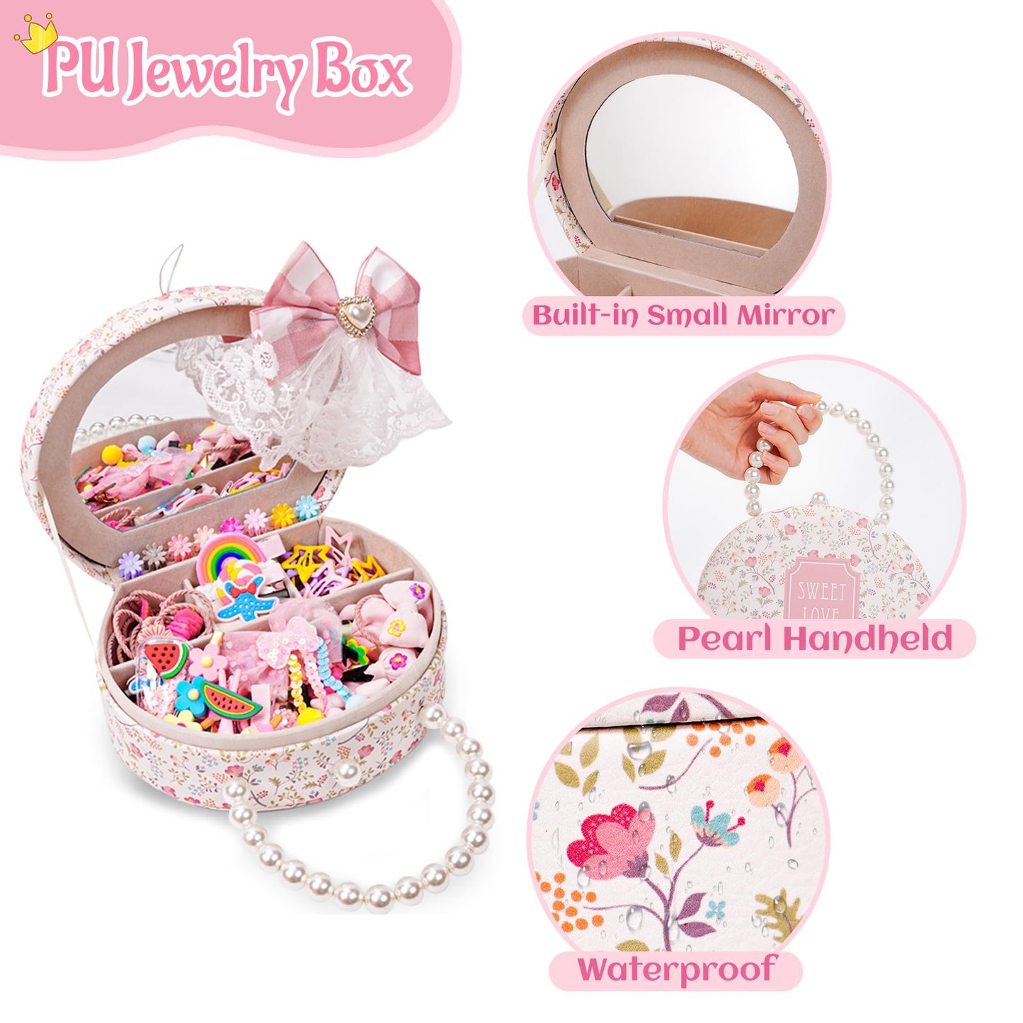 Hair Accessories for Girls Hair Clips Including Jewelry Box Hair Stuff Hair Barrettes Hair Ties Hair Bows Teen Girl Gift Toys for Girls Age 3-12