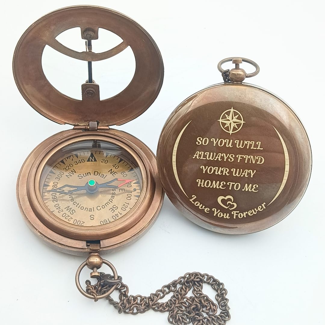 DAYOL'X So You Can Always Find Your Way Back to Me - Personalized Sundial Compass - Luxury Gift - Anniversary Sundial Compass - Brass Compass Personalised Gifts for Men with Engraved Message, 3 inch