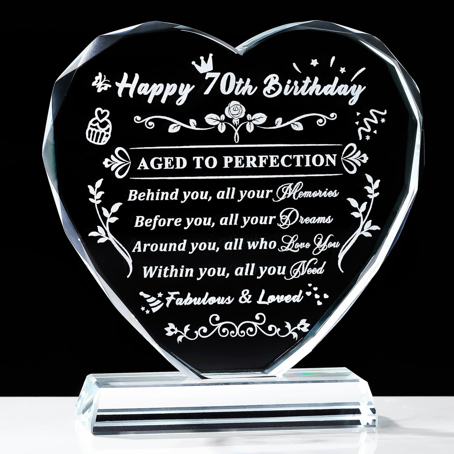 Arikyrist 70th Birthday Gifts for Women Men Laser Crystal Heart Happy 70th Birthday Decorations Ideas Gifts for 70 Year Old Women Men Mom Dad Husband Wife Friends