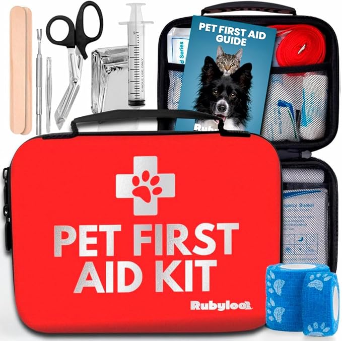 Dog First Aid Kit - Vet Approved Pet First Aid Supplies to Treat Dogs & Cats in an Emergency - Pet First Aid Kit Guide, Ti...