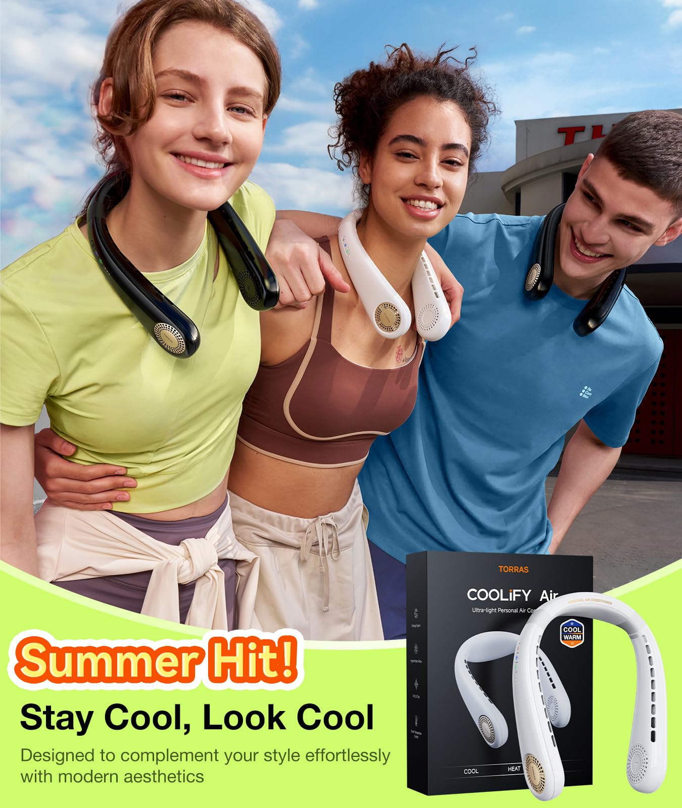 Torras Coolify Air Neck Fan Air Conditioner, 3D Airflow, Light Portable Fan Rechargeable, Personal Cooling Fan Travel Essentials