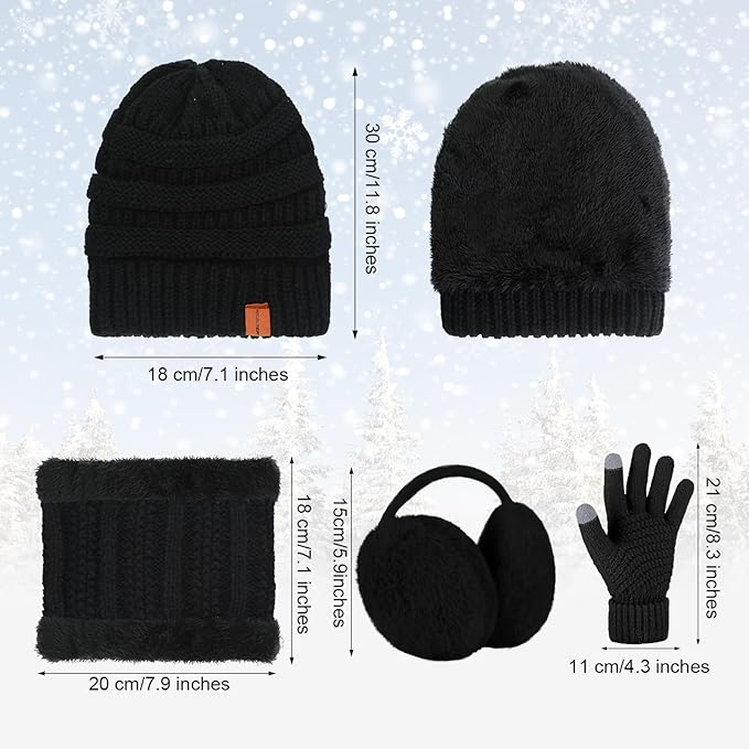 5 Pieces Women Winter Warm Set Knit Beanie Hat Scarf Touchscreen Gloves Earmuffs Stockings 5 in 1 Ski Outing Set for Gift