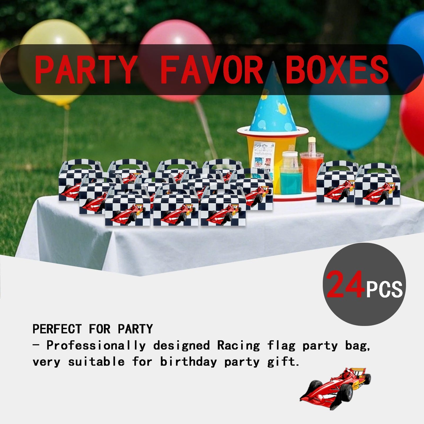 Adorox Set of 24 Checkered Racing Treat Boxes - Race Car Theme Party Favors, Birthday Party Supplies, Gift Boxes for Kids, Party Decorations