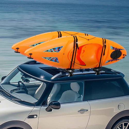 VEVOR Kayak Roof Rack 2 Pairs J-Bar, Soft Roof Rack Quick Folding, Top Mount Tie Down, Carrier for Kayak, Surf Board, Canoe, SUP, Ski Board, Mount on Car, SUV, Truck, 2 Kayaks