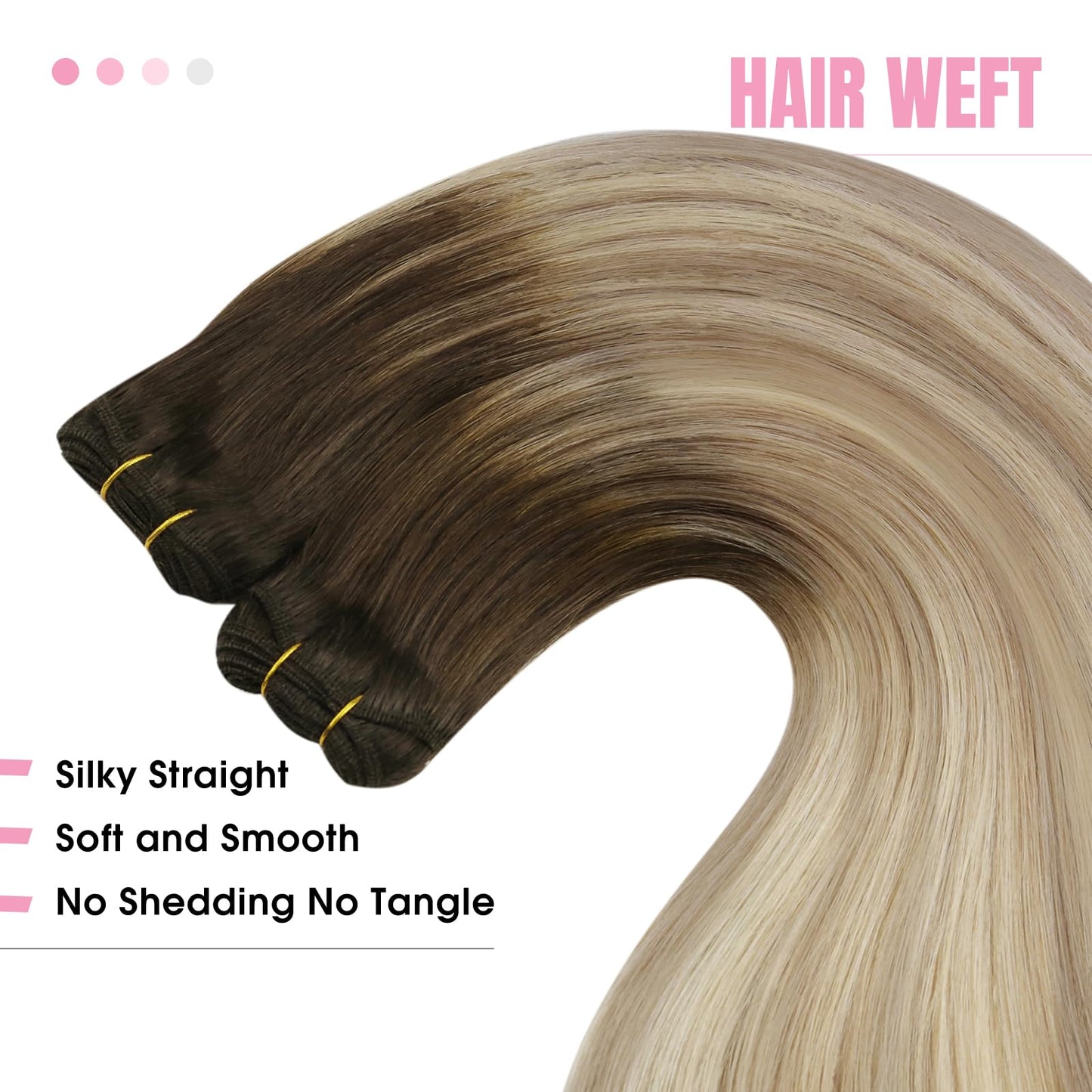 YoungSee 24Inch Weft Hair Extensions Real Human Hair Ombre Blonde Sew in Hair Extensions Dark Brown Base with Medium Ash Blonde