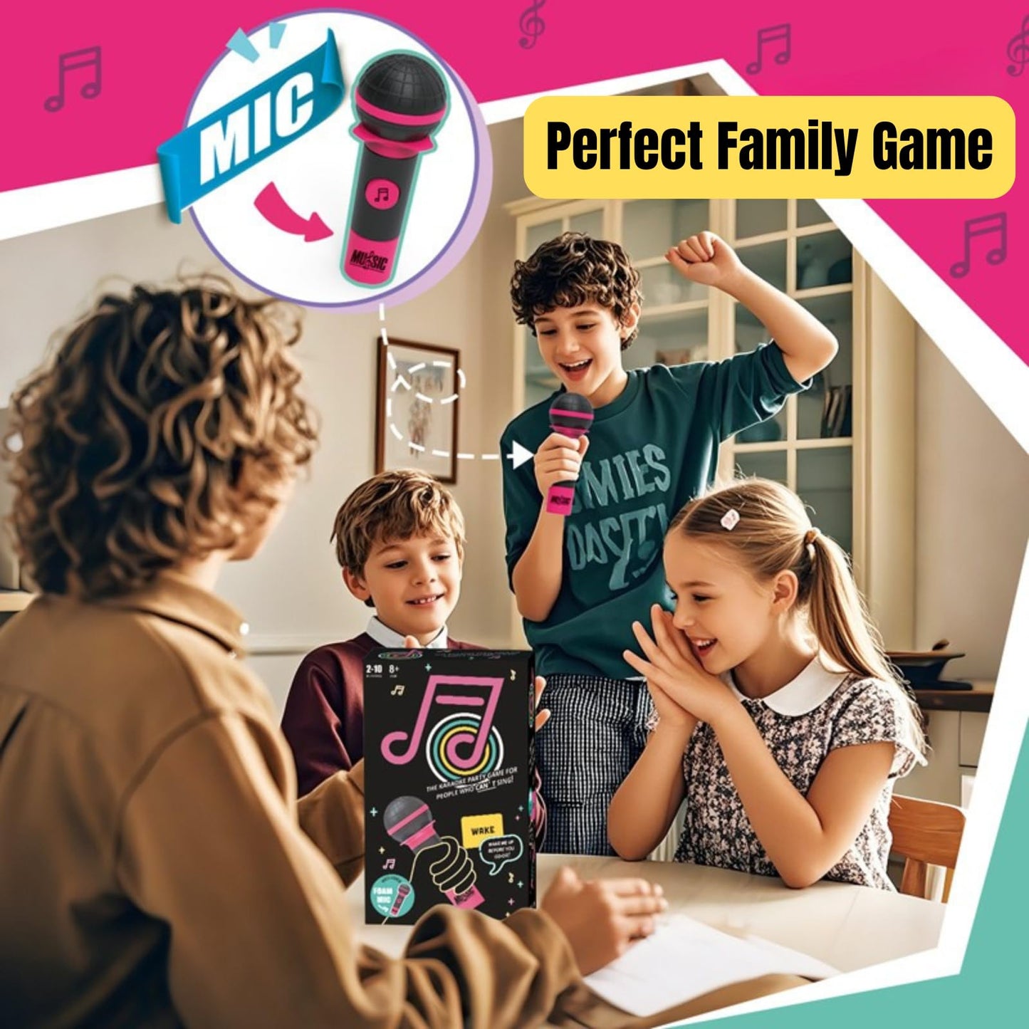 Music Party Games, Family Karaoke Board Game for 2-10 Players, Pick Up the Microphone Singing Games Grab Music Card Games with Lyrics Challenge for Adults & Music Lovers Games Night